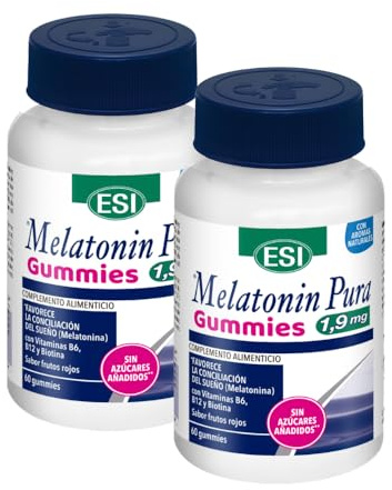 ESI Melatonina en Gominolas con Pasiflora, Melisa, Amapola y Vitaminas B – Sin Azúcar – Sabor Frambuesa – 60 Gummies – Complemento Alimenticio Masticable para Bienestar Diario y Rutina Nocturna (2)