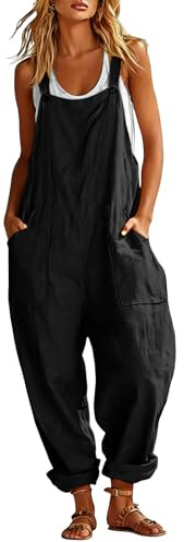 Salopette Femme D'été Coton Chic et Fluide Combinaison Longue Baggy Bretelles sans Manches Couleur Unie Coupe Ample Pantalon Confortable Poches Décontractée Jumpsuit Loose De Plage Capsule Wardrobe