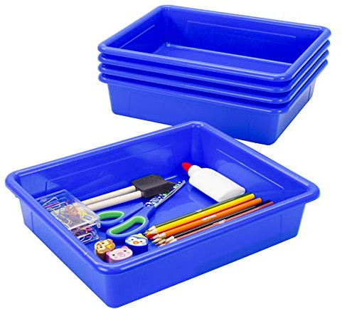 Storex Ablagefach mit Deckel Flach, Tablett 10 x 13 x 3 Inches blau