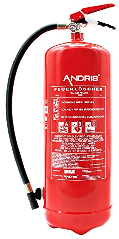 12kg ABC Pulver Feuerlöscher mit Manometer, 15LE, ideal für Gewerbe, inkl. Wandhalterung & ANDRIS® Prüfnachweis mit Jahresmarke