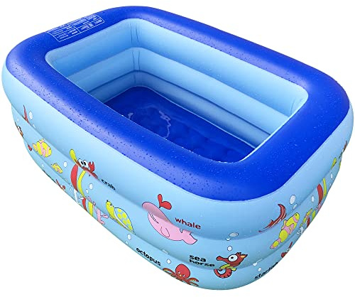 Inflatable Kiddie Pool, 51 x 33 x 21 Higher Kids Swimming Pool for Indoor or Outdoor, Ocean World Inflatable Bathtub with Inflatable Soft Floor, Ball Pit Pool