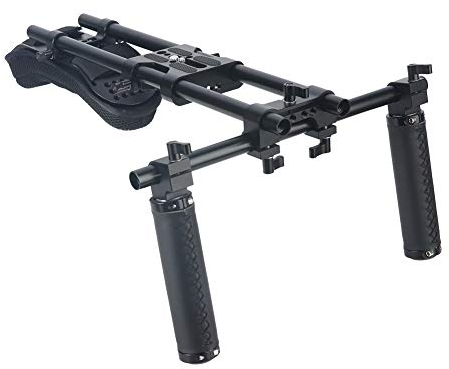 NICEYRIG Camera Shoulder Rig mit Dual Handgrip,Schulterpolster 15mm für spiegellose DSLR-Kameras, stabile Videoaufnahmen, Schulter-Rig mit Universal-Grundplatte,Aluminium-Legierung,15mm Stab,Griff-Set