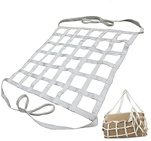Safety Lifting Sling Net, Nylon Webbing Hoisting Net, Truck/Trailer/Cargo Net, Useful for Dock Loading and Unloading Goods (Color : White, Size : 1.5x1.5m(1ton))