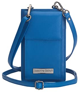Josephine Osthoff Handy Umhängetasche mit Geldbörse, handgemacht aus 100% Echtleder, Clutch für Damen, RFID Schutz, Crossbody Schultergurt, 12 Kartenfächer, Farbe:Royal