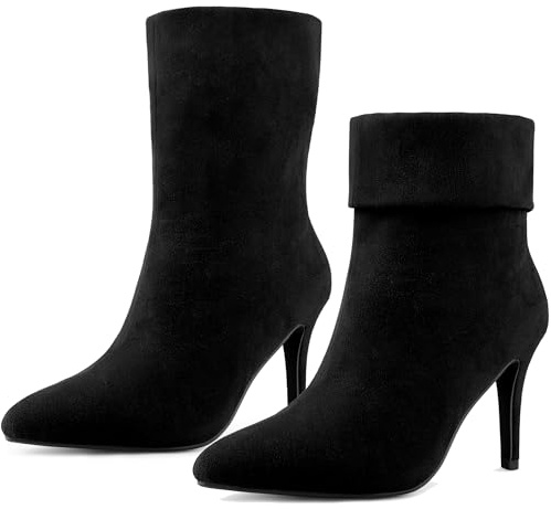 Perphy Women Pointed Toe Stiletto Heels Foldable Sock Ankle Boots
