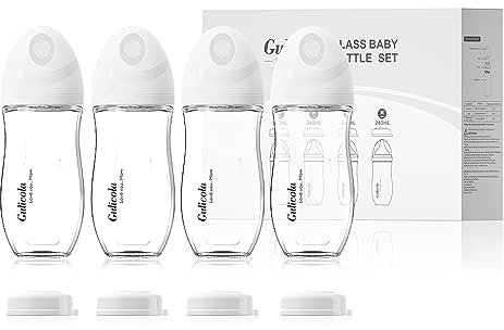 Gulicola Natural Glass Baby Bottle 8oz, 4pcs-White