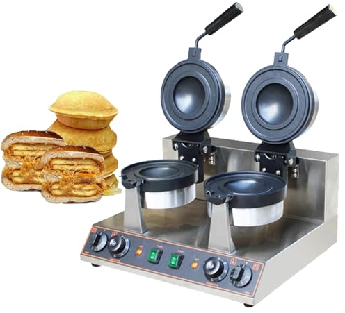 Macchina per Waffle Elettrica Macchina per Hamburger per Gelato,Piastra in Materiale Antiaderente Rotante a 180°,Macchina per Cottura per Waffle Rotonda 50~300 ℃ Uso Domestico Temperatura Regolabile,B