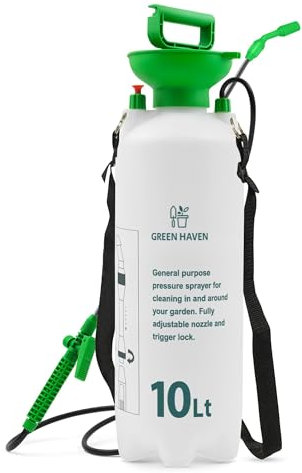 Green Haven 10 Litre Garden Pressure Sprayer – Pump Action Sprayer with Adjustable Nozzle & Carry Strap – Weed Killer, Pesticide & Fertiliser Sprayer