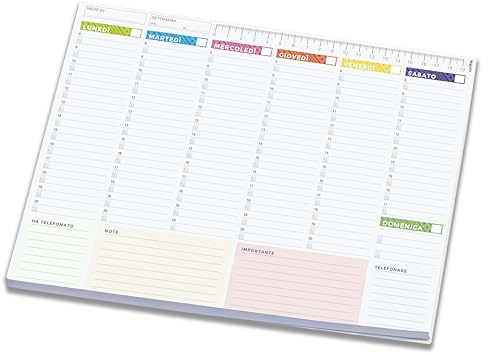 LEViM4 - Planner Settimanale 2026 da scrivania formato A4 - Planning da Tavolo Perpetuo da 52 Fogli, Incollato in testa, Organizzazione Familiare, Date personalizzabili - Agenda universale compilabile