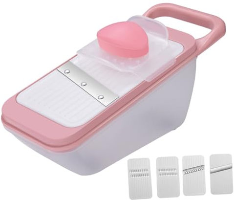 HOLIDYOYO Cortador Multifunción Para Verduras y Rallador Con Soporte Para Alimentos Herramienta Versátil Para Rallar y Cortar Casa Con Cuatro Cuchillas Rosa Para Zanahoria Patata y Ajo