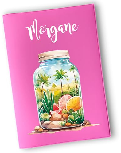 Protège Ordonnance Personnalisé, Étui PVC 16,5 x 23,5 cm avec Nom, Motif Tropical en Bocal (rose)