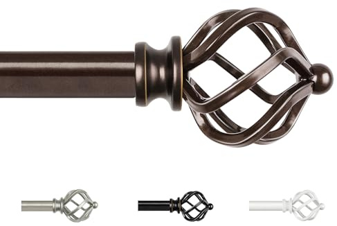 KAMANINA Bastone per tende da 80 a 218 cm, in bronzo, per tende con occhielli, diametro 19 mm, asta telescopica con terminali a gabbia attorcigliata