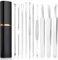 LOPHE Extracteur Points Noirs Professionnel - Kit 10-en-1 Tire Comedon pour Retire Comédons, les Boutons et les Pustules - Kit Extracteur en Acier Inoxydable avec Boite - Soin Visage à Domicile