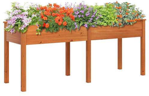 COSTWAY Huerto Urbano Elevado de Madera, Cama de Jardín Elevada para Exterior con Patas, Caja de Plantación de Madera con Panel Divisor y Agujeros de Drenaje, Jardinera para Flores Hierbas (Marrón)