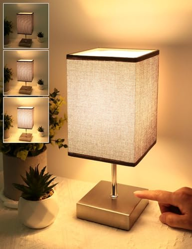 Bedside Lamps, Small Touch Square Dimmable Table Lamp for Bedroom, Grey