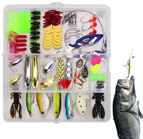 101 pezzi/set esche da pesca complete, inclusa scatola di immagazzinaggio per pinze per esche per acqua dolce salata