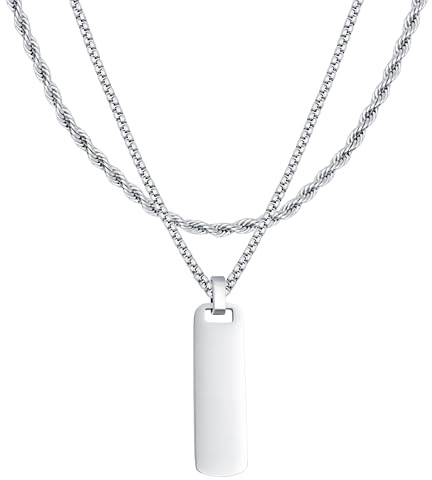 RUGGED steel - 2 collane da uomo in acciaio inox con elegante ciondolo – Collana con cordoncino da 55 cm e catenina da 55 cm (+ 2 prolunghe da 8 cm) – impermeabile e resistente al sudore – argento