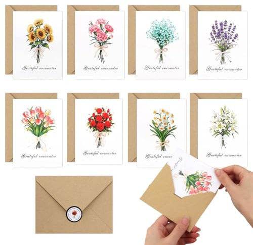 Androxeda 8 Pcs Greeting Cards Postcard Envelopes, Biglietti D'auguri Cartolina Set, Kit Completo per Messaggi di Affetto, Compleanno, Matrimonio, Ringraziamento, Natale, Festività, Regalo