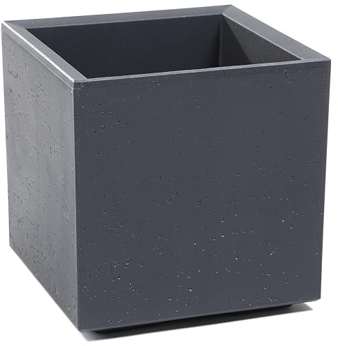 Tymar Pflanzkübel groß außen auf Rollen 40x40 x40, blumenkästen, grosser blumentopf,pflanzentopf, übertopf XXL, pflanztrog Betonoptik Kunststoff_KARO (Anthrazit)