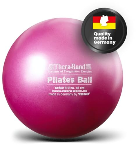 THERABAND Pilates Ball | Gymnastikball klein für Pilates, Yoga, Beckenbodentraining & Rehabilitation | Weicher Gummiball mit Ventil | Fitnessball | PVC-frei | Max. Belastung 120 kg (Rot)