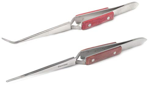 blueINOX Sparset – 2 Lötpinzetten/Kreuzpinzetten/Technische Pinzetten mit isoliertem Griff & Kreuzmechanik (Gerade & abgewinkelte Spitze, 17 cm, Edelstahl)