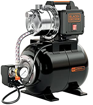 Black+Decker BXGP800XBE Pompe Auto-Amorçante avec Cuve Aspirateur (800 W, Débit Max 3.500 l/h, Hauteur d’Élévation Max. 38m)