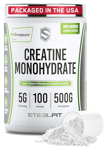 SteelFit Creapure Creatine Monohydrate Powder, Unflavored - German Micronized Creatine Powder for Men & Women - Gym Workout Nutritional Supplements for Muscle Gain, Brain Health & Strength Building