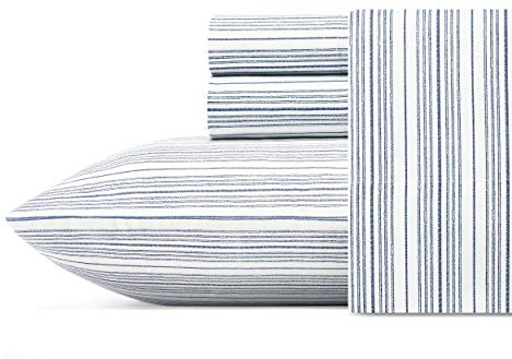 Nautica - Twin Sheets, Cotton Percale Bedding Set, Coastal Bedding Set (Beaux Stripe Navy, Twin)