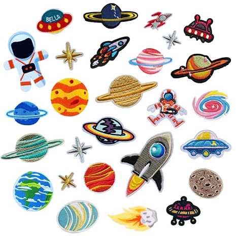 Bügelflicken Kinder, 27 Stück Patches zum Aufbügeln Universum Aufnäher Applikation Flicken Zum Aufbügeln für DIY T-Shirt Jeans Kleidung Taschen,Flicken Patches (Farbmischung-27PCS)