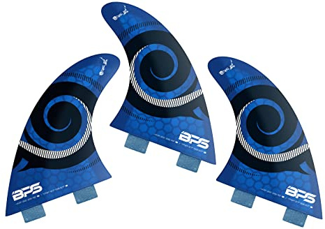 BPS 'Stealth' Performance Core and Netted Thruster Fin Set - 3pc Fiberglass Surf Board Fins with FCS G5 M5 Style - Surfing Fins (Koru Dark Blue)