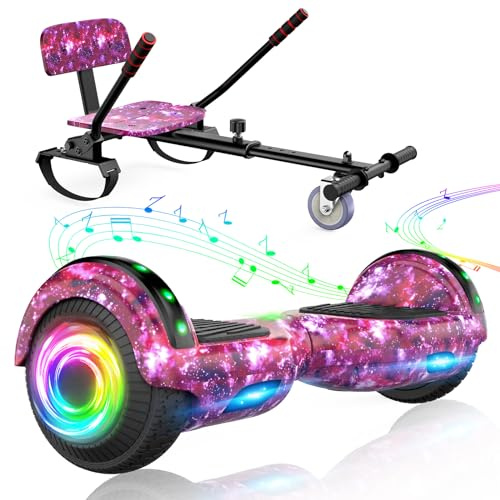 Hoverboard con asiento, tabla flotante autoequilibrada de 6,5 con altavoces Bluetooth y luces LED para niños y adultos