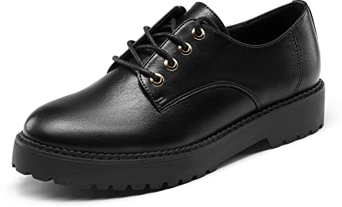 DREAM PAIRS Women's Oxford Shoes, Elegant Crocodile-Patterned Upper, Comfortable Foam Footbed, Non-Slip TPR Outsole, Lace-Up Design, for Office, School, Casual Wear, Size 4.5,Black/pu,SDOX2202W-E