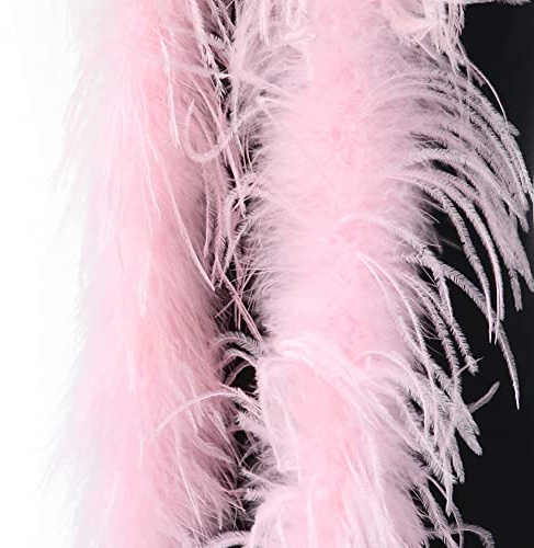 Fluffig fjäderboa för pyssel, fjäderboa, längd 200 cm, fjädersjal, strutsfjädrar, utklädningstillbehör, halloweenhantverk, bröllopsdekoration, fjäderstol, fjäderhalsduk, kostym, karneval, temafest, ljusrosa