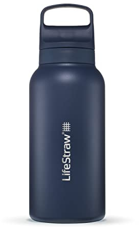 LifeStraw Go Serie - Isolierte Edelstahl-Trinkflasche mit Wasserfilter 1l für die Reise & jeden Tag - entfernt Bakterien, Parasiten, Mikroplastik + verbesserter Geschmack, Aegean Sea (blau)