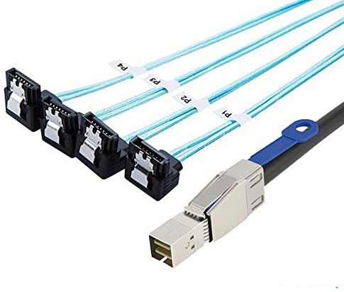 Allowish Mini SAS HD SFF-8644 with IC to 4 Ports SATA 7P female Adapter cable For server (2m,Black)