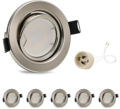 GeyouLux 6er Set Einbaustrahler mit GU10 Lampe 2700K, Aluminium Schwenkbar Einbauspots Einbauleuchten Spot Rund Lochdurchmesser 68-80mm Deckenspots für Wohnzimmer Küche Schlafzimmer, Nickel-Farbe