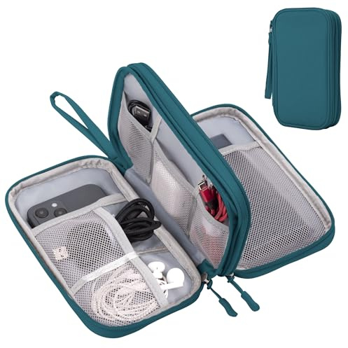 Arae Elektronik Zubehör Organizer, Kabeltasche Travel Essentials, Doppelschicht Reise Kabel Tasche, Electronic Accessories für Ladegerät, USB, SD Karten (Dunkelgrün, M)