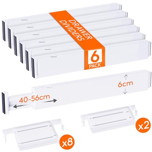 Lifewit 6 Pack Drawer Dividers 2.36 High, 16-22 Adjustable Drawer Organizer with 10 Inserts for Utensils/Clothes/Makeup, Plastic Expandable Separators in Kitchen/Dresser/Bedroom/Bathroom/Office