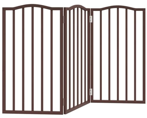 vidaXL Hundetor 3-TLG., Hundegitter Faltbar Pflegeleicht, Schutzgitter für Wohnzimmer Küche Treppe, Haustiertor Türschutzgitter, Braun Pappelholz