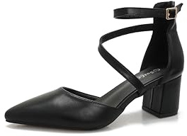 qibusleen Elegante Cinturino alla Caviglia Sandalo Tacchi per Donna Punta Chiusa Donna Basso Blocco Tacco Grosso D'Orsay Pompe Nozze Festa Abito Sandali Scarpe - 35