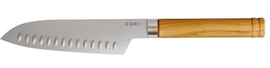 ETCH Couteau Santoku Japonais - 19 cm - Acier Nitrox HRC 58 - Manche en Bois de Merisier - Artisanat Français - Lame Alvéolée Ultra-Tranchante - Cuisine Professionnelle et Maison