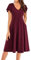 GRACE KARIN Kleider Damen Elegant Rüschen Kuzarm Sommerkleid Lang mit Taschen Freizeitkleider Business Büro Formelle Dunkelrot M