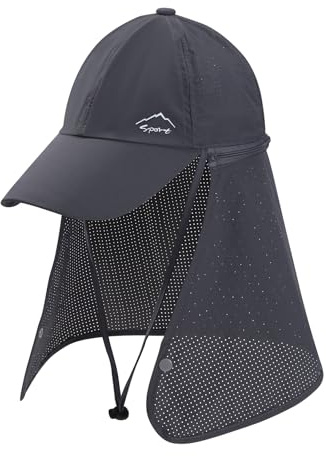 Chapeau de Soleil Homme Anti UV Casquette de Baseball avec Protection Cou et Nuque Chapeau à Séchage Rapide pour la Pêche la Randonnée l'Extérieur Vélo (FR/ES, Alpha/Lettres, Taille Unique, Gris)