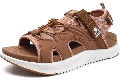 ONCAI Sandales Femmes 2025,Randonnée de Sport, Semelle Extérieure Orthopédique Pour Fasciite Plantaire Soutien de voûte, Sandales pour Femmes Réglables Lacets Autobloquants Khaki/Blanc Taille 38.5