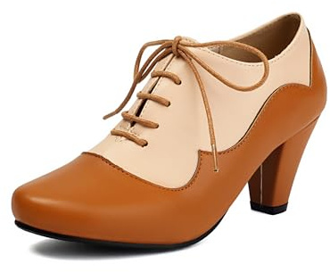elerhythm Mary Jane - Escarpins vintage des années 1920 - Oxford Classic et rétro - Deux tons - Chaussures vintage des années 1950 - Bout fermé, marron, 37 EU