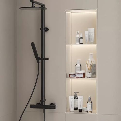 LFONDIGE 3-Tier Stainless Steel Shower Niche with LED Light, Niche for Shower Wall, Recessed Shelf No Tile Needed for Bathroom Storage, White