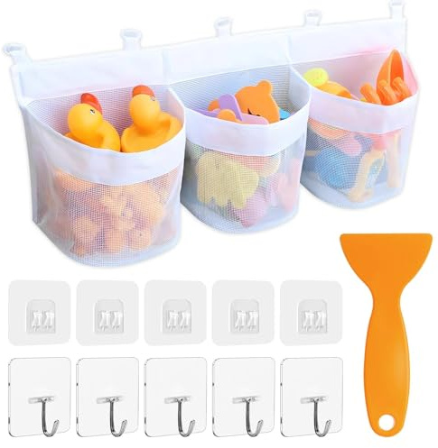 Bath Toy Storage, Bathroom Toy Storage Bags with 3 Compartment Openings