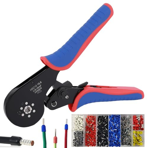 Pinza crimpatrice 0,08 – 16 mm², 30 – 5 AWG pinza crimpatrice 16 mm2, set di manicotti terminali con 1200 pezzi, set di capicorda per industriale, pinza crimpatrice fai da te, pinza a pressatura