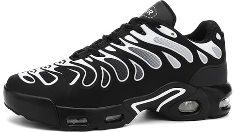 Herren Damen Air Running Schuhe leichte Laufschuhe Walkingschuhe Turnschuhe mit Luftpolster Atmungsaktiv rutschfeste Tennisschuhe Sneaker Sportschuhe Running Shoes Unisex TN918 Schwarz Weiß EU 43