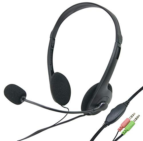 Waytex 69132 - Auriculares de micrófono con Cable para Ordenador, conexión de Doble Jack de 3,5 mm con Volumen Ajustable en el Cable, Color Negro